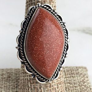 New Sandstone Silver Overlay Ring Size 7